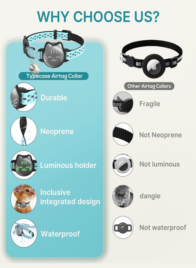 typecase طوق مقاوم للماء للقطط مزود بتقنية Airtag، طوق قابل للفصل للقطط مزود بحزام بنمط مضيء وعاكس، أطواق خفيفة الوزن للقطط الصغيرة متوافقة مع Apple Airtag، حامل مخفي لجهاز تتبع GPS - للقطط والقطط الصغيرة (9-13 بوصة) - Image 3